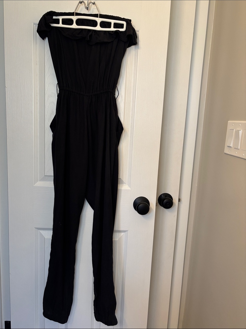 G by Guess Black Off-Shoulder Smocked Jumpsuit - Picture 2 of 6
